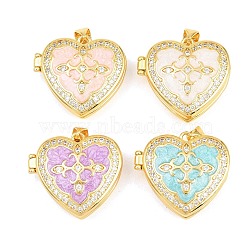 Brass Locket Pendants, with Enamel & Cubic Zirconia, Cadmium Free & Lead Free, Real 18K Gold Plated, Rack Plating, Long-Lasting Plated, Heart Charms, Mixed Color, 22.5x24x9mm, Hole: 3x5mm(KK-D232-05G)