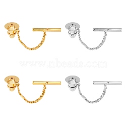 4Pcs 2 Colors Men's Brass Tie Tack Clutch with Chain, Wedding Business Accessories, Platinum & Golden, 5.4cm, 2pcs/color(KK-FH0007-42)