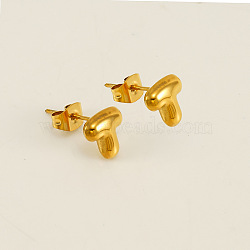 Chunk Letter 304 Stainless Steel Stud Earrings for Women, Real 18K Gold Plated, Letter T, 7.5~8.5x5~10.5mm(EJEW-G386-01T-G)