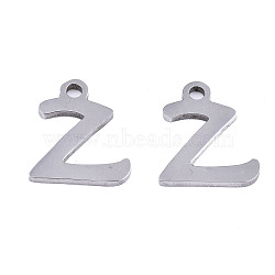 Non-Tarnish 201 Stainless Steel Charms, Laser Cut, Alphabet, Stainless Steel Color, Letter.Z, 12x10x1mm, Hole: 1.4mm(STAS-T044-217P-Z)