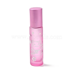 Glass Essential Oil Roller Bottles, with Lid and Stainless Steel Roller Balls, Refillable Bottles, Column with Fortune Cat Pattern & Chinese Character, Pearl Pink, 2x8.6cm, Hole: 9.5mm, Capacity: 10ml(0.34fl. oz)(MRMJ-M002-02B-03)
