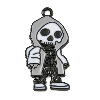 Halloween Alloy Enamel Pendants, Black, Skeleton Charm, Dark Cyan, 33x16x2mm, Hole: 2mm