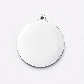 304 Stainless Steel Stamping Blank Tag Charms, Manual Polishing, Flat Round, Stainless Steel Color, 17x15x1mm, Hole: 0.8mm