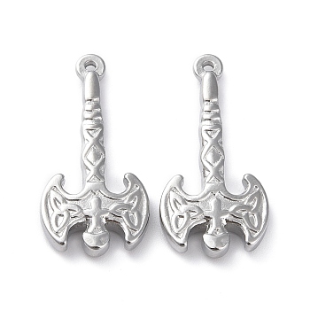 304 Stainless Steel Pendants, Axe with Trinity Knot Charm, Stainless Steel Color, 34x16.5x4mm, Hole: 1.3mm