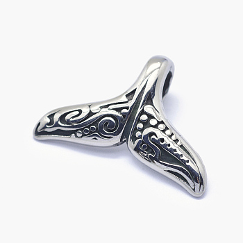 304 Stainless Steel Pendants, Whale Tail Shape, Antique Silver, 17x25.5x7mm, Hole: 3x7mm