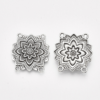 Tibetan Style Alloy Multi Strand Links, Cadmium Free & Lead Free,, Flower, Antique Silver, 26.5x27x4mm, Hole: 2mm, about 400pcs/1000g