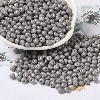 6/0 Opaque Baking Paint Glass Seed Beads, Teardrop, Dark Gray, 4.5~5x4x3~3.5mm, Hole: 0.9mm, about 5625Pcs/Pound