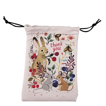 Printed Lint Packing Pouches Drawstring Bags, Birthday Gift Storage Bags, Rectangle, Rabbit Pattern, 18x13cm