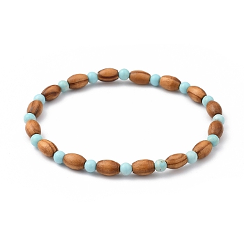 Stretch Beaded Bracelets, with Wood Beads and Synthetic Turquoise(Dyed)(Dyed) Beads, Inner Diameter: 2-1/4 inch(5.6cm)