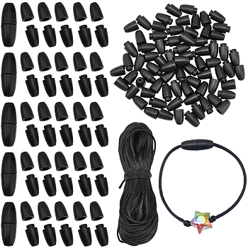 Plastic Breakaway Clasps, For Rubber Silicone Teething Necklaces, with Polyester Cords, Black, 24x9mm, Hole: 2.5mm