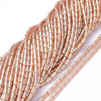 Electroplate Glass Beads Strands, Pearl Luster Plated, Column, PeachPuff, 4.5~5x2.5mm, Hole: 0.8mm, about 75pcs/Strand, 14.17 inch(36cm)