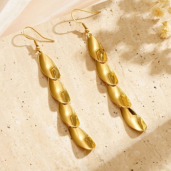 304 Stainless Steel Dangle Earrings, Leaf, Golden, 90x9mm