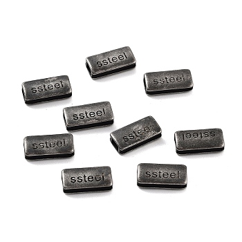 316 Surgical Stainless Steel Beads, Rectangle with Word Ssteel, Antique Silver, 6.5x13x3.6mm, Hole: 3.5x2mm