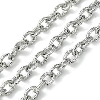304 Stainless Steel Cable Chains, Textured Oval Link Chains, Unwelded, with Spool, Stainless Steel Color, 8x6x1.5mm, about 32.81 Feet(10m)/Roll