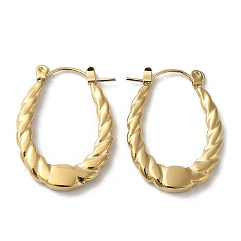 Rack Plating 304 Stainless Steel Hoop Earrings for Women, Teardrop, Real 18K Gold Plated, 26x19.5x3mm