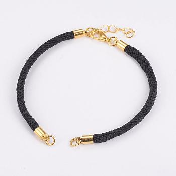 Nylon Cord Bracelet Making, with Brass End Chains and Findings, Black, Golden, 8-1/8 inch(205mm)x3mm, Hole: 3mm
