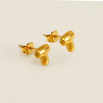 Chunk Letter 304 Stainless Steel Stud Earrings for Women, Real 18K Gold Plated, Letter T, 7.5~8.5x5~10.5mm