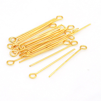 304 Stainless Steel Eye Pins, Golden, 40x3.5x0.6mm, Hole: 2mm, about 30pcs/bag
