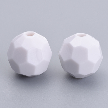 Opaque Acrylic Beads, Faceted, Round, White, 8x8mm, Hole: 1.2mm, about 380pcs/100g