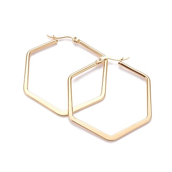 201 Stainless Steel Angular Hoop Earrings, with 304 Stainless Steel Pin, Hypoallergenic Earrings, Hexagon, Golden, 45.5x41x2mm, Pin: 0.7x1mm