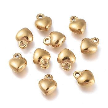 304 Stainless Steel Charms, Heart, Golden, 7x9x4mm, Hole: 1.6mm