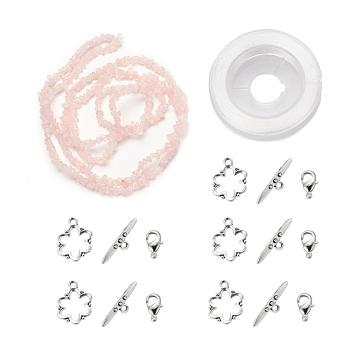 DIY Bracelets Necklaces Jewelry Sets, Natural Rose Quartz Chips Beads Strands, Toggle Clasps, Lobster Claw Clasps and Elastic Wire, 12.6x10.6x2.1cm