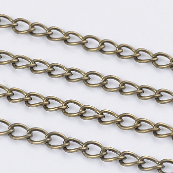 Iron Twisted Chains, Curb Chains, Unwelded, with Spool, Antique Bronze, 5x3.5x0.8mm, about 328.08 Feet(100m)/roll