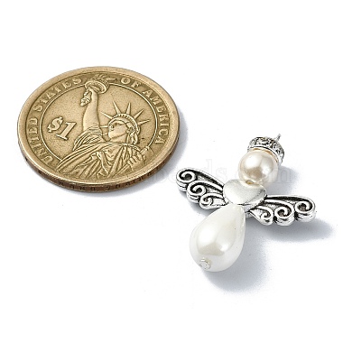 Shell Pearl Pendants with Tibetan Style Alloy Wings(PALLOY-TA00102)-2