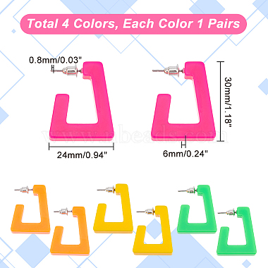Elite 4 Pairs 4 Colors Acrylic Trapezoid Stud Earrings with 304 Stainless Steel Pins(EJEW-PH0001-14)-2
