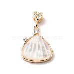 Natural Shell Carved Pendants, Brass Pave Clear Cubic Zirconia Shell Shape Charms, Seashell Color, Real 18K Gold Plated, 18.5mm, Hole: 2x1.5mm(KK-N290-06G)