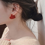 Heart Resin Stud Earrings for Women, with 925 Sterling Silver Pins, Red, 18x30x1.5mm(EJEW-F419-01)