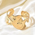 304 Stainless Steel Cuff Open Bangles for Women, Straberry Pattern, Real 18K Gold Plated, Inner Diameter: 2.09x2.28 inch(5.3x5.8cm)(BJEW-F542-02G)