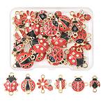 24Pcs 6 Styles Alloy Crystal Rhinestones Connector Charms, with FireBrick & Black Enamel, Ladybug Links, Golden, 15.5~23x11~19.5x2~5mm, Hole: 1.5~2mm, 4pcs/style(FIND-FS0004-78)