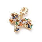 Brass Pave Cubic Zirconia Pendants, Colorful Horse Charms, Real 18K Gold Plated, 17x19.5x5mm, Hole: 2mm(KK-P355-08G)