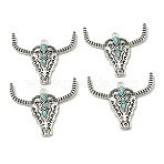 Bohemian Synthetic Turquoise Cattle Pendants, Tibetan Style Alloy Gems Charms , Antique Silver, 44.5x50x6.8mm, Hole: 3mm(FIND-Z112-01AS-01)