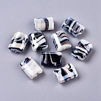 Handmade Lampwork Beads, Pearlized, Rectangle, Black, 20x15x8mm, Hole: 2mm(LAMP-R530-1)