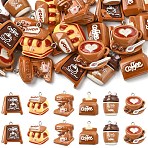 24Pcs 6 Styles Coffee Theme Opaque Resin Pendants, with Platinum Iron Loops, Mixed Color, Mixed Shapes, 25~30x19~27x7~10.5mm, Hole: 2mm, 4pcs/style(RESI-YW0006-18)