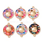 Printed Alloy Enamel Connector Charms, Mosaic Flat Round Links, Rack Plating, Golden, Mixed Color, 23x18x3mm, Hole: 1.4mm(AL-CBA2638-02)
