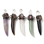 Natural Mixed Gemstone Sword Shape Connector Charms, with Brass Findings, Red Copper, 70~80x21~23x16~8mm, Hole: 4~5mm(G-H332-08R)