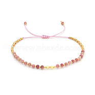 Round Natural Rhodochrosite Beaded Braided Bead Bracelets, Janpanese Miyuki Glass Seed Bead Bracelets for Women(NJ4707-3)