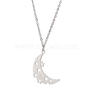 Hollow Moon & Star 304 Stainless Steel Pendant Necklaces, Cable Chains Necklaces for Women, Stainless Steel Color, 17.99 inch(45.7cm)(NJEW-JN04815-02)