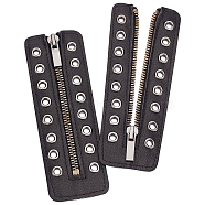 PU Leather Lace-in Boot Zipper Inserts, Tieless Shoe Laces, with Brass Zipper, Alloy Puller, for Boots, Black, 157x53.5x4.5mm, Hole: 5mm, The Distence of Hole and Hole is 7.06mm(DIY-WH0043-51AB-01)