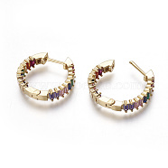 Brass Hoop Earrings, with Micro Pave Cubic Zirconia, Ring, Colorful, Real 18K Gold Plated, 23~25x5.5mm, Pin: 1mm(EJEW-F198-02G)