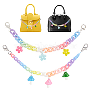 WADORN 2Pcs 2 Style Rainbow Color Acrylic Curban Chain Bag Handles, with Acrylic Flower/Mushroom Pendant, Alloy and Iron Findings, Colorful, 32.6~35.2cm, 1pc/style(FIND-WR0006-44)