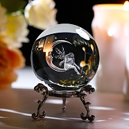 Inner Carving Glass Crystal Ball Diaplay Decoration, with Metal Holder, Fengshui Home Decor, Angel & Fairy, 60mm(PW-WG62740-01)