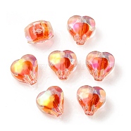 UV Plating Rainbow Iridescent Acrylic Beads, Two Tone Bead in Bead, Heart, Red, 11x11.5x8mm, Hole: 3mm(OACR-F004-05C)