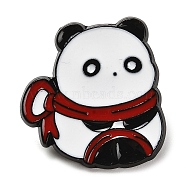Animal Wrapped in Red Ribbon Alloy Enamel Pins Brooch, for Backpack Clothes, Panda, 24x23.5x1.5mm(JEWB-R0267-01B)