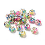 Transparent Resin European Rondelle Beads, Large Hole Beads, with Star Polymer Clay and Platinum Tone Alloy Double Cores, Colorful, 14x8.5mm, Hole: 5mm(RPDL-P005-01P-12)