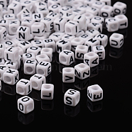 Letter Acrylic European Beads, Horizontal Hole, Cube, Random Mixed Letters, 10x10x10mm, Hole: 3.5~4mm, about 598pcs/500g(OPDL-R050-10mm)