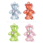 Electroplate Transparent UV Plating Acrylic Pendants, Iridescent, Bear Charms, Mixed Color, 41x26x13mm, Hole: 2.5mm(OACR-I014-09)